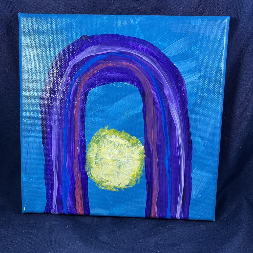 Purple Rainbow 8x8 Acrylic Abstract Original Painting by Kat Sanders Wall Art